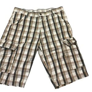 Levi's Shorts Men's 36 White Brown Plaid Flat Front Cargo